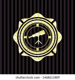 telescope icon inside gold shiny badge