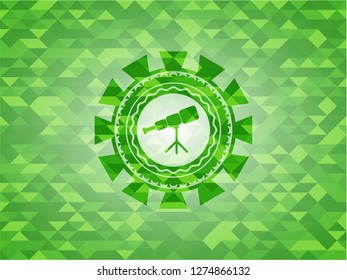 telescope icon inside green mosaic emblem