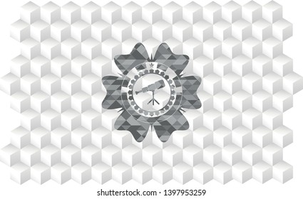 telescope icon inside grey emblem with cube white background - Powered by Shutterstock - Get 15% off with code: PIKWIZARD15