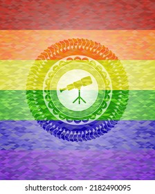 telescope icon inside lgbt colors emblem. 