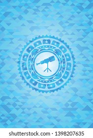 telescope icon inside light blue mosaic emblem