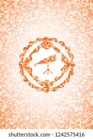 telescope icon inside orange mosaic emblem