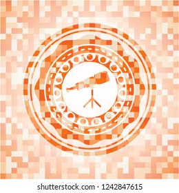 telescope icon inside orange mosaic emblem with background