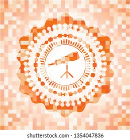 telescope icon inside orange mosaic emblem with background