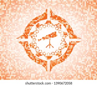 telescope icon inside orange mosaic emblem with background