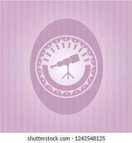 telescope icon inside pink emblem