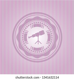 telescope icon inside pink emblem. Retro