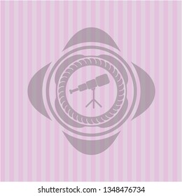 telescope icon inside pink emblem. Retro