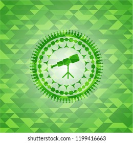 telescope icon inside realistic green mosaic emblem