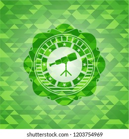 telescope icon inside realistic green mosaic emblem