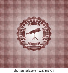 telescope icon inside red badge with geometric pattern. Seamless.