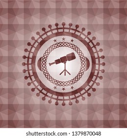 telescope icon inside red badge with geometric pattern background. Seamless.
