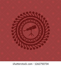 telescope icon inside red emblem. Vintage.