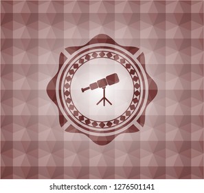 telescope icon inside red emblem with geometric background. Seamless.