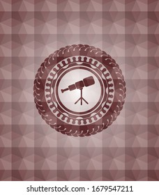 telescope icon inside red seamless polygonal badge.
