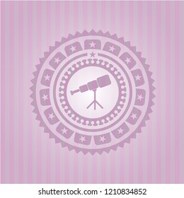 telescope icon inside retro pink emblem