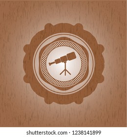 telescope icon inside retro style wooden emblem