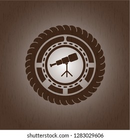 telescope icon inside retro style wood emblem