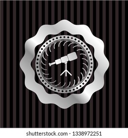 telescope icon inside silver emblem or badge
