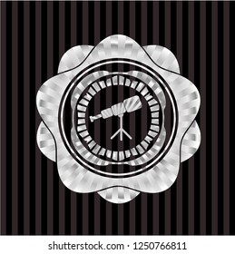 telescope icon inside silver shiny badge