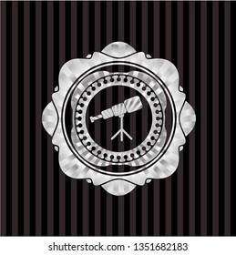 telescope icon inside silvery emblem or badge