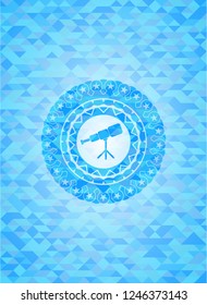 telescope icon inside sky blue mosaic emblem