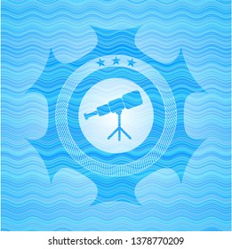 telescope icon inside water concept emblem.