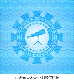 telescope icon inside water representation style badge.