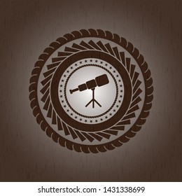 telescope icon inside wood signboards
