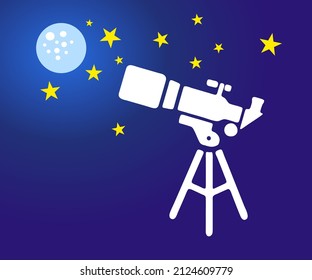 Telescope icon in a night space background.
Flat vector, EPS 10.