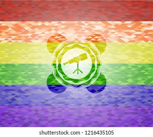 telescope icon on mosaic background with the colors of the LGBT flag
