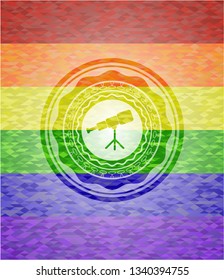 telescope icon on mosaic background with the colors of the LGBT flag