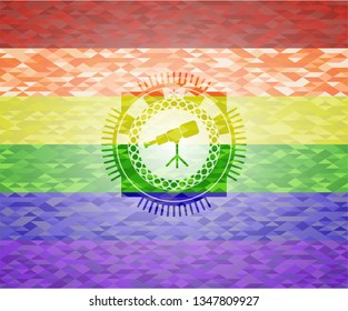 telescope icon on mosaic background with the colors of the LGBT flag
