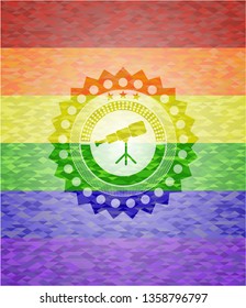 telescope icon on mosaic background with the colors of the LGBT flag