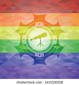 telescope icon on mosaic background with the colors of the LGBT flag