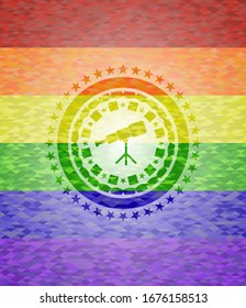 telescope icon on mosaic background with the colors of the LGBT flag
