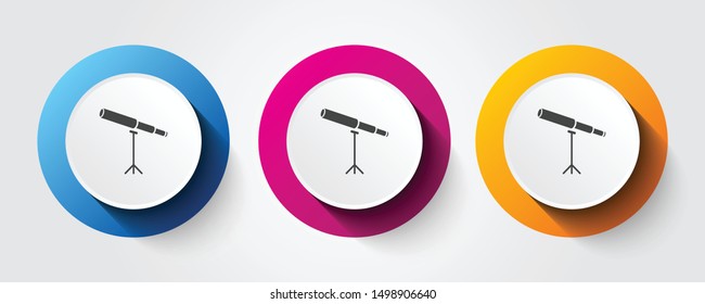 Telescope icon on three colorful buttons.