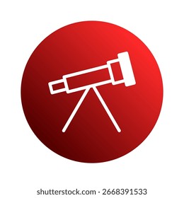 Telescope icon on vibrant red circle background symbolizes exploration and discovery of scientific wonders