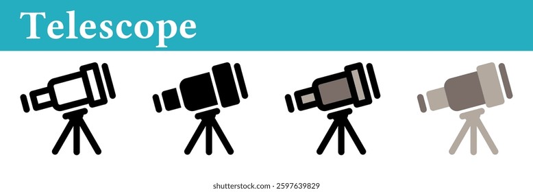 Telescope icon on white background. Telescope symbol. Line, glyph, colored outline, flat icon style. For web and mobile design.