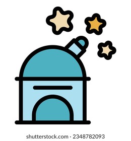 Vector de contorno de icono del telescopio. Extraterrestre de nave espacial. Color plano del juego de cohetes