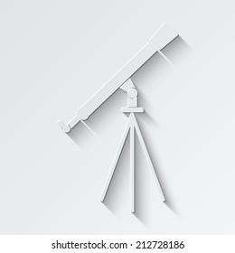 Telescope icon - paper vector illustration with shadow on light background