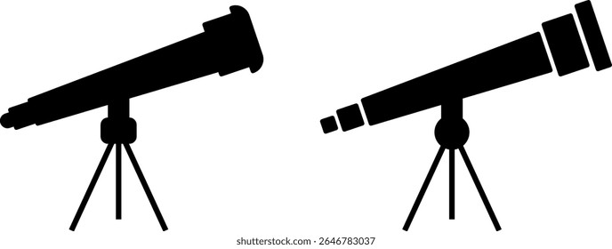 conjunto de ícones do telescópio. Sinal de Conceito de Astronomia. símbolo de entusiastas de astronomia. astronomia e materiais educativos
