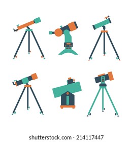 telescope icon set of flat icons on a white background