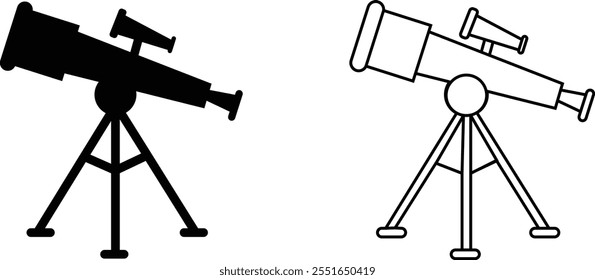 Telescope icon set. Thin light regular bold black telescope flat and line vector collection isolated transparent background from education and science. Editable symbol can be used web and mobile