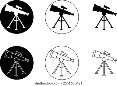 Telescope icon set. Thin light regular bold black telescope flat and line vector collection isolated transparent background from education and science. Editable symbol can be used web and mobile