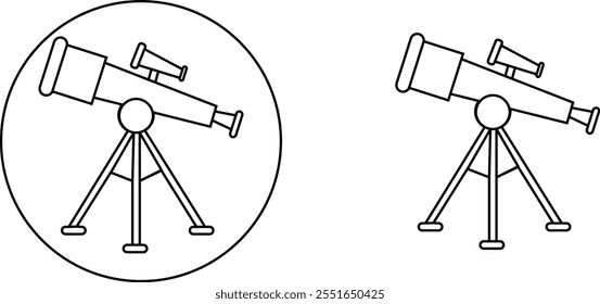 Telescope icon set. Thin light regular bold black telescope flat and line vector collection isolated transparent background from education and science. Editable symbol can be used web and mobile