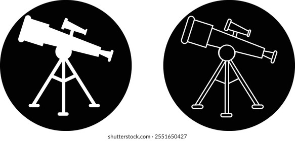 Telescope icon set. Thin light regular bold black telescope flat and line vector collection isolated transparent background from education and science. Editable symbol can be used web and mobile