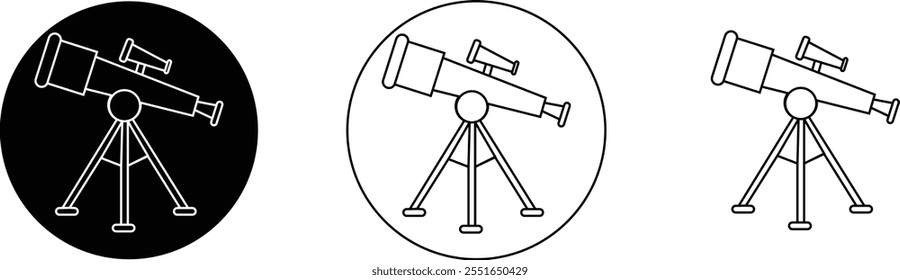 Telescope icon set. Thin light regular bold black telescope flat and line vector collection isolated transparent background from education and science. Editable symbol can be used web and mobile