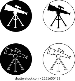 Telescope icon set. Thin light regular bold black telescope flat and line vector collection isolated transparent background from education and science. Editable symbol can be used web and mobile