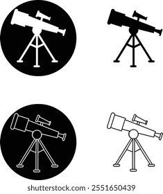 Telescope icon set. Thin light regular bold black telescope flat and line vector collection isolated transparent background from education and science. Editable symbol can be used web and mobile